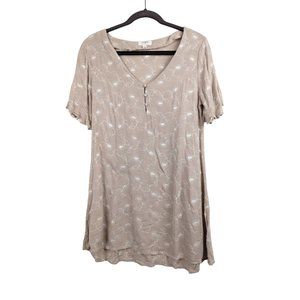 Umgee Women's Floral Embroidered Tunic Top V-Neck Button Ruffle M